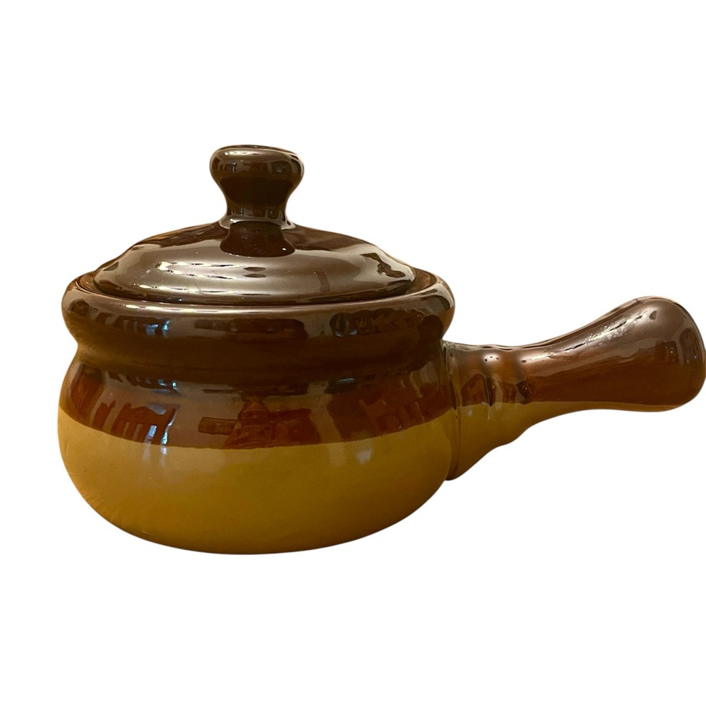 🥣🌶️French Onion Soup Crock Chili Bowl with Handle and Lids. Ceramic 16 Ounces